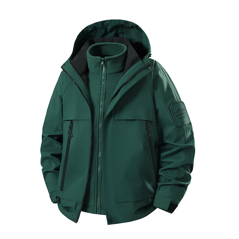 Herr Multifunctional Vattentät Softshell Regnjacka med Uttagbar Fleece Inre Jacka