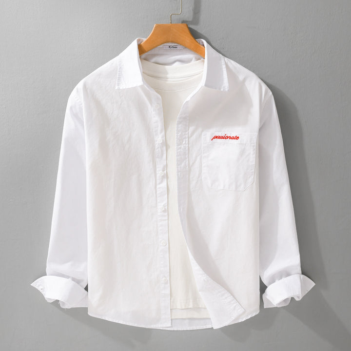 Herr Relaxed-Fit Bomull Överskjorta med Embroidery på Bröstficka