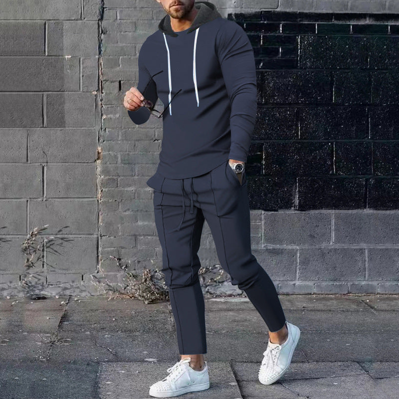 Herr Two-Piece Luvtröja Lounge Set med Smal Passform Luvtröja och Tapered Joggingbyxor