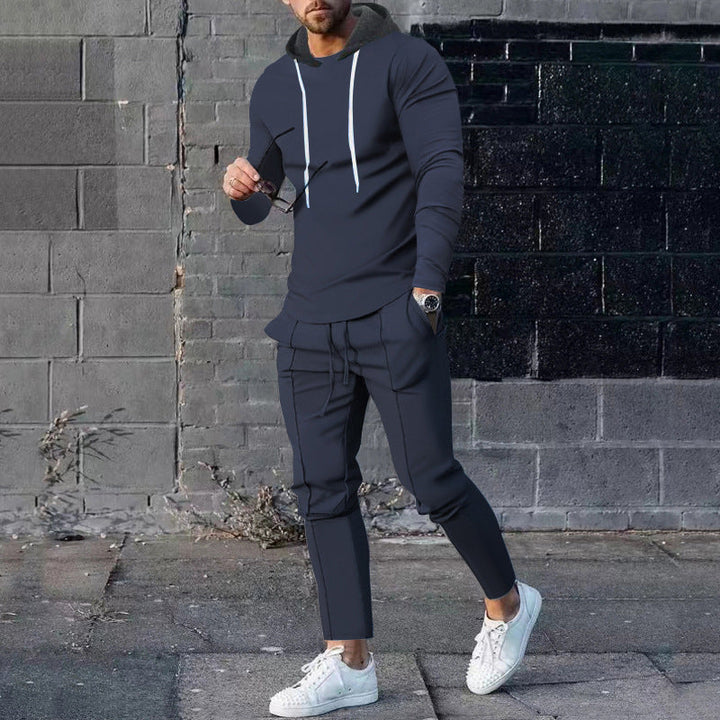 Herr Two-Piece Luvtröja Lounge Set med Smal Passform Luvtröja och Tapered Joggingbyxor
