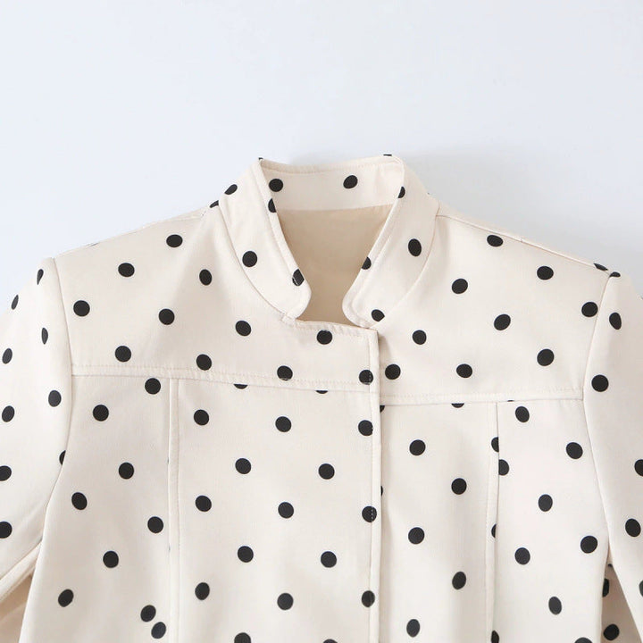 Dam Prickig Prick Kort Blazer Jacka med Stå Krage och Tailored Passform
