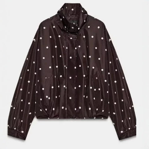 Dam Prickig Prick Kort Blouson Jacka med Stå Krage, Elastic Nederkant och Dold Knapp Knäppning