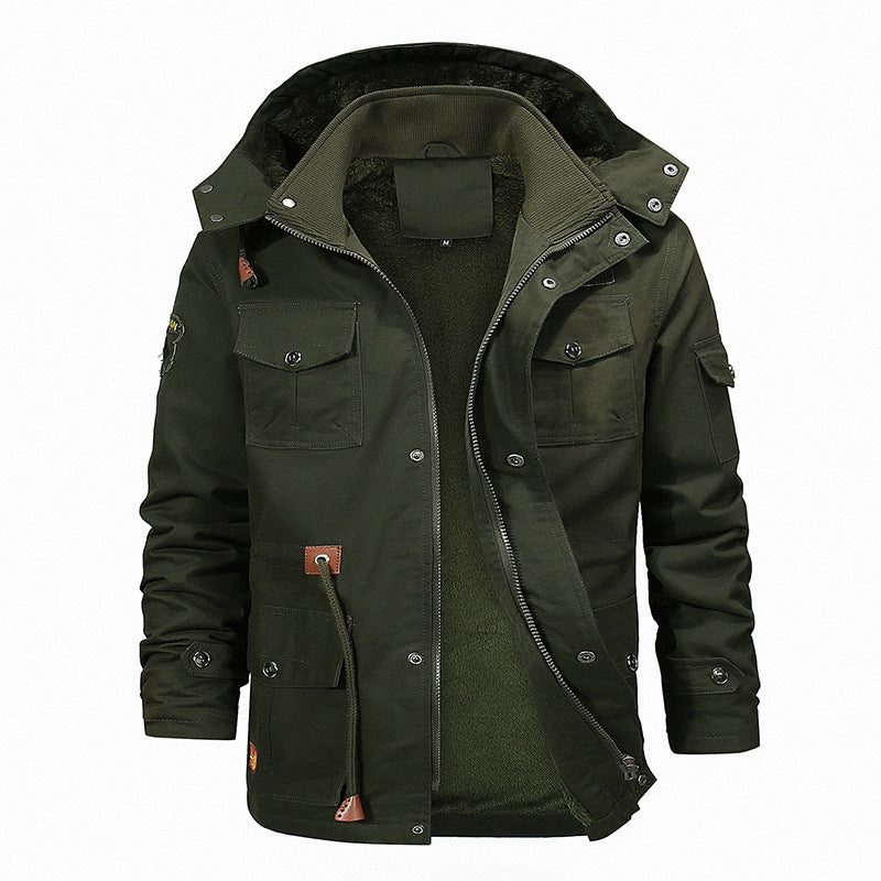 Herr Canvas Parka med Teddy Fleecefoder, Huva, och Multifunctional Fickor