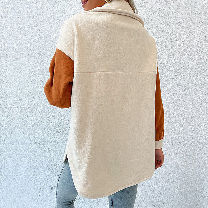 Dam Oversized Skjorta Jacka med Contrasting Ärmar och Lapp Breast Fickor