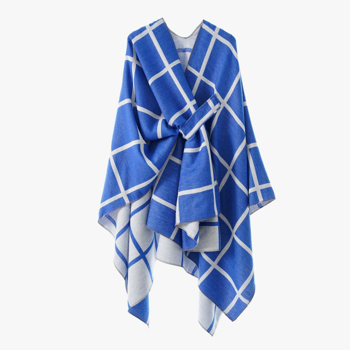 Dam Oversize ullblandning poncho med bälte och Check mönster