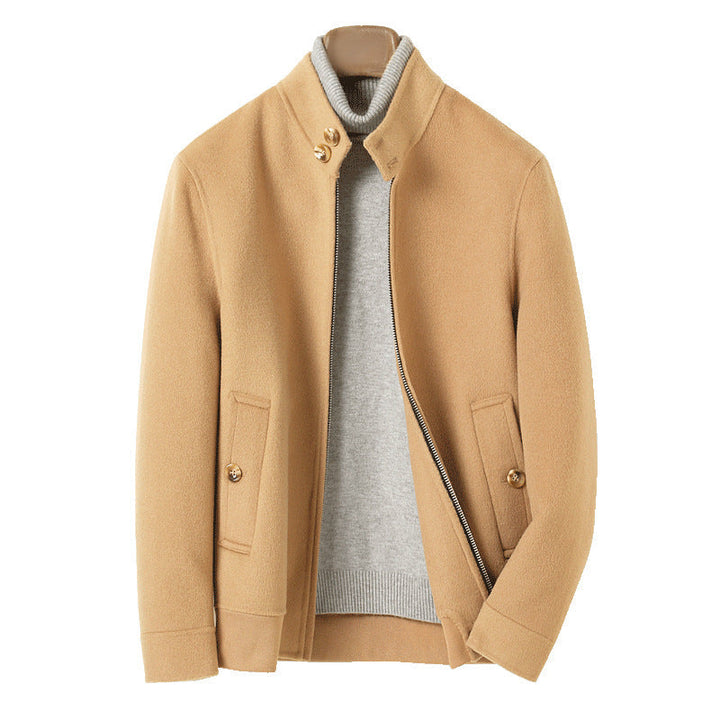 Herr Modern Ullblandning Blouson med Hög Ståkrage, Dold Dragkedja och Buttoned Fickor