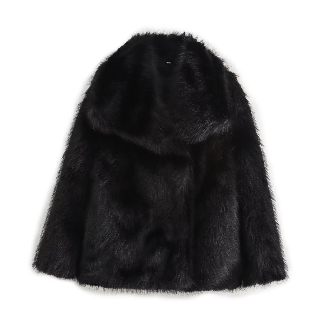 Dam Kort-Skärning Faux-Fur Kappa med Voluminous Sjalrakrage och Straight Skärning