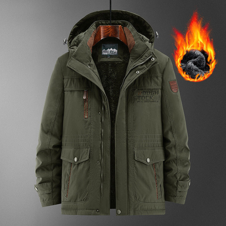 Herr Robust Vadderad Fält Parka med Teddyfoder, Huva, och Multi-Functional Fickor