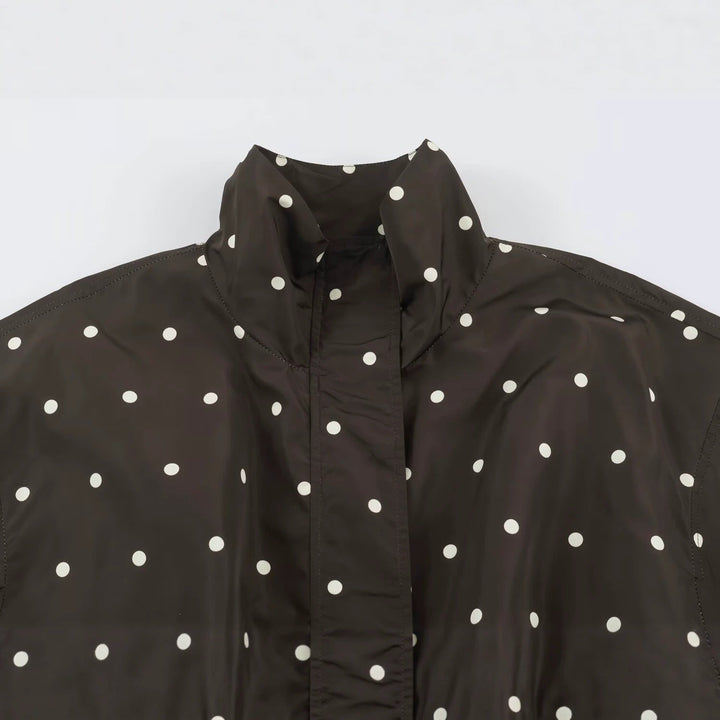 Dam Oversized Vindjacka med Dot Tryck, Hög Ståkrage och Elastic Fåll