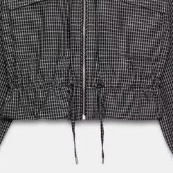 Dam Kort Jacka med Waist Drawstring, Stå Krage och Patch Fickor