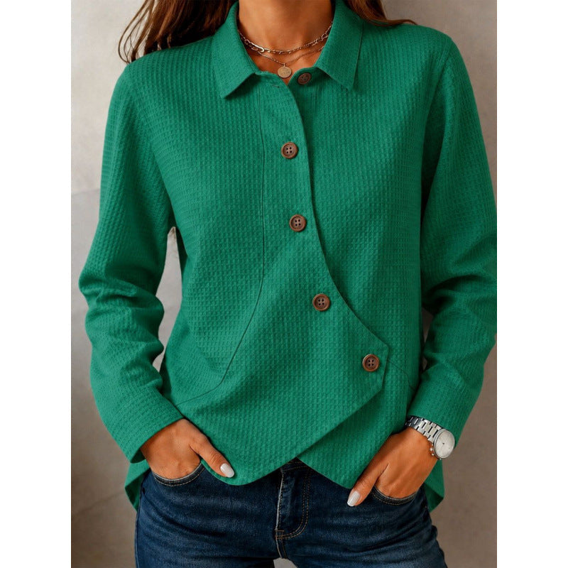 Dam structured waffle shirt jacka med asymmetrical knäppning och side pocket