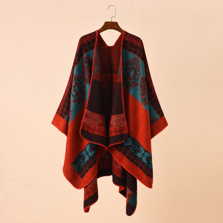Dam Jacquard poncho med Paisley mönster