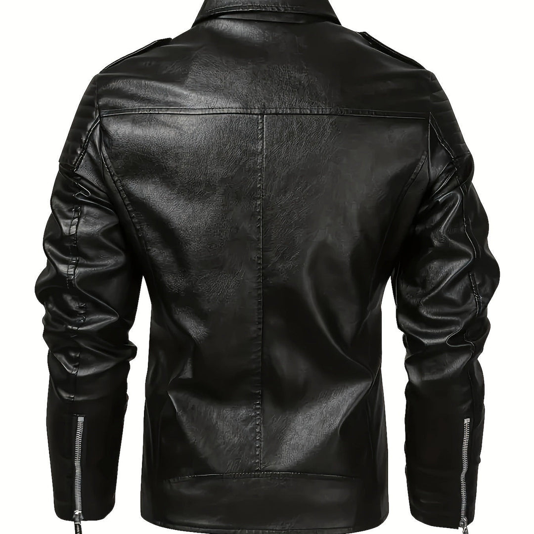 Herr Asymmetrical Biker Jacka Tillverkad av Konstläder med Quiltad Axel Padding och Utility Fickor