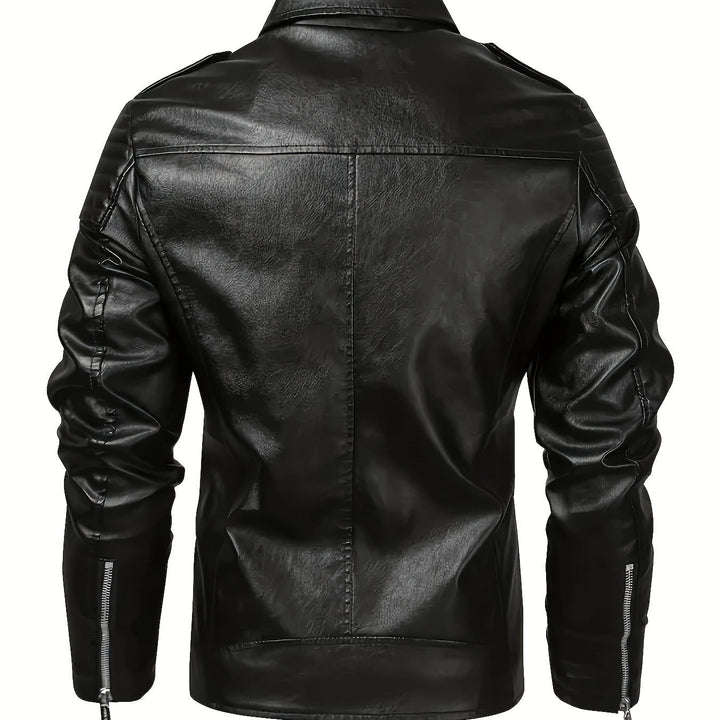 Herr Asymmetrical Biker Jacka Tillverkad av Konstläder med Quiltad Axel Padding och Utility Fickor