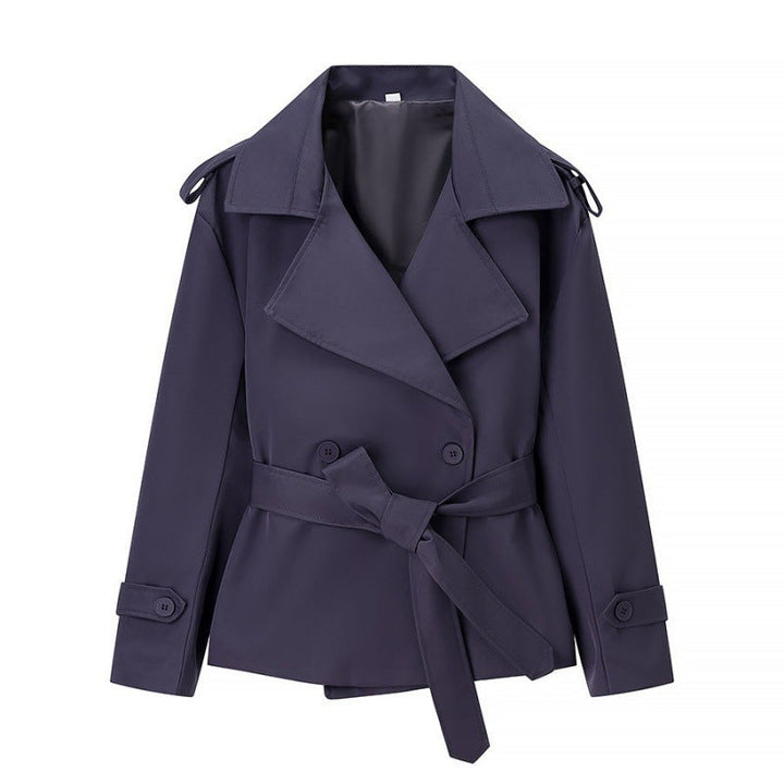Dam 50+ Kort Waist Trench Blazer med Belt och Wide Lapels