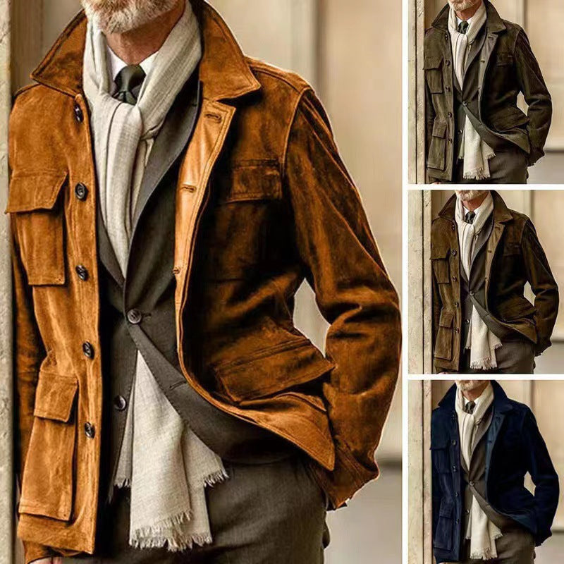 Herr skräddad fältjacka med Tie Belt, fickor med lock och Kent Krage
