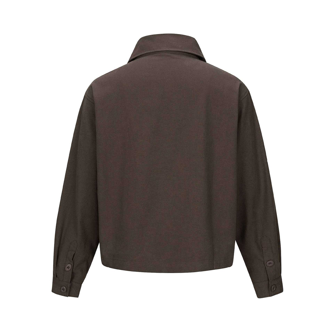 Unisex Kort Skärning Boxig Skjorta Jacka med Continuous Knapplist och Lock Ficka