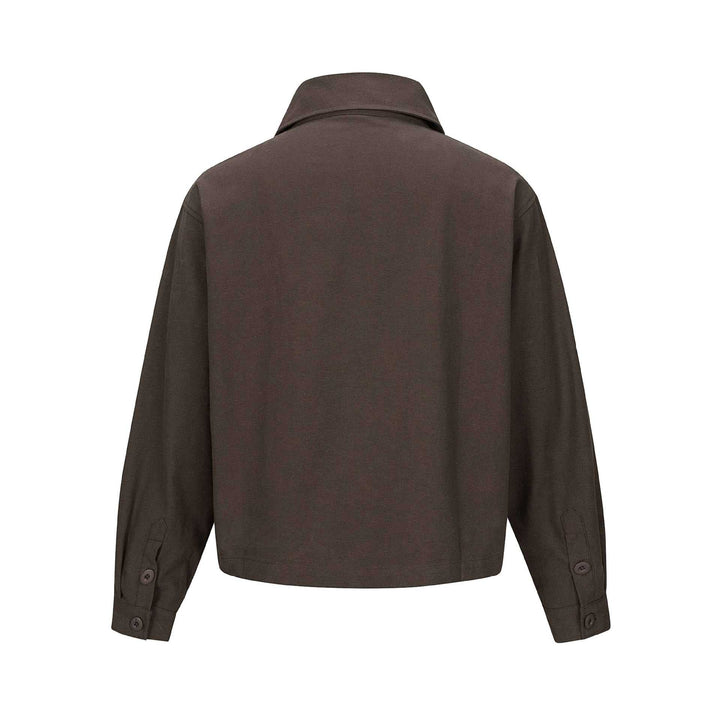 Unisex Kort Skärning Boxig Skjorta Jacka med Continuous Knapplist och Lock Ficka