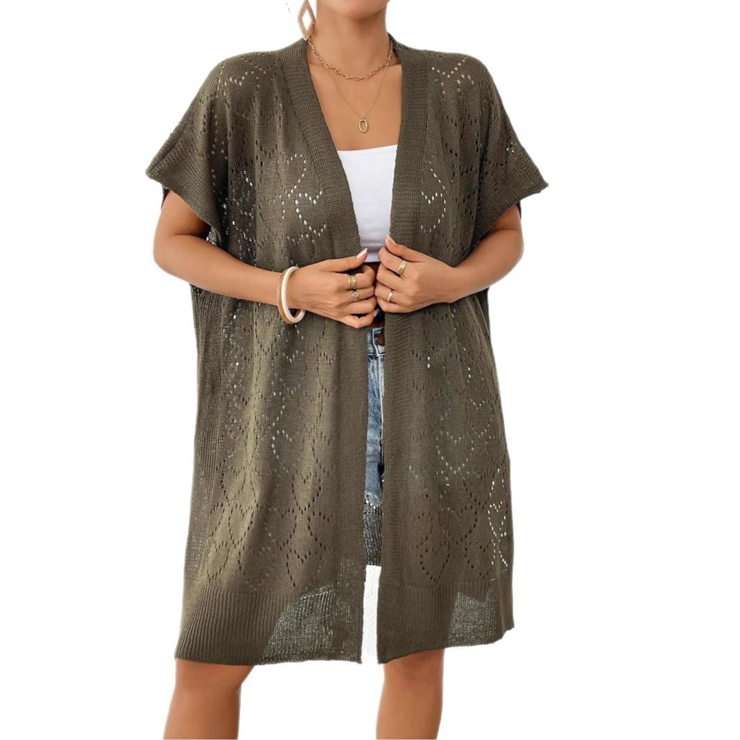 Dam luftig stickad kimono med blommig spets mönster