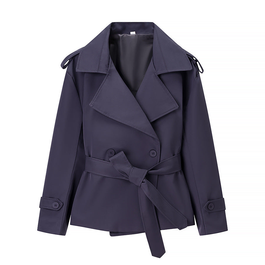 Dam shortened double-breasted trenchcoat med tie bälte axel flaps och cuff fasteners