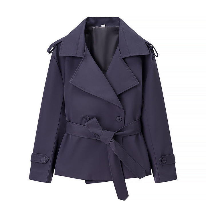 Dam shortened double-breasted trenchcoat med tie bälte axel flaps och cuff fasteners