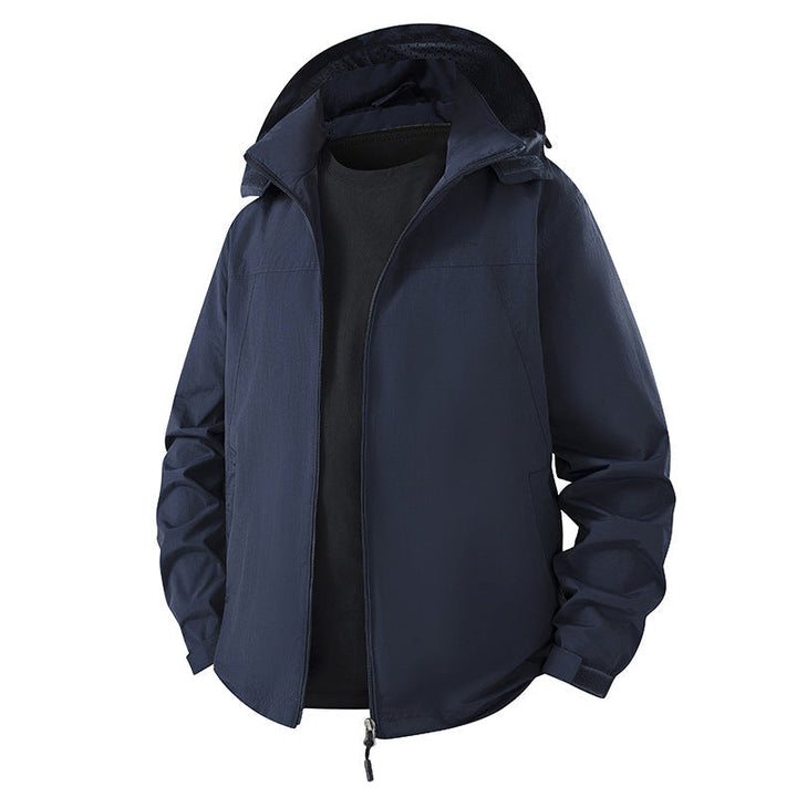 Herr Lätt Water-Repellent med Huva Shell Jacka med Andningsbar Mesh Foder och Adjustable Fåll