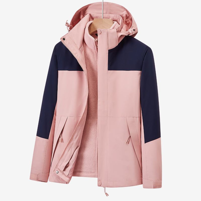 Unisex två-layer vattenavvisande utomhusjacka med huva och färg block design