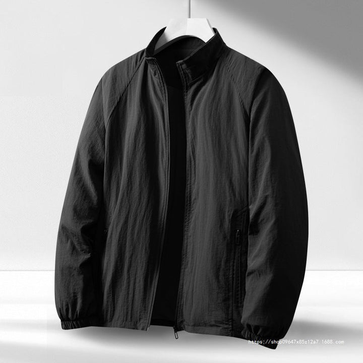 Herr Lätt Vindskyddande Zip-Up Blouson Jacka med Stående Krage och Elastisk Muddar