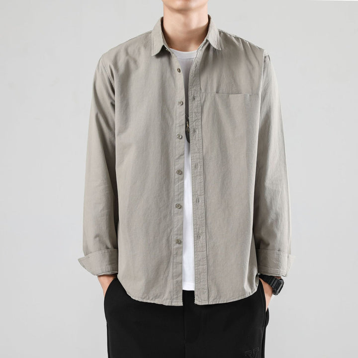 Herr Lös Bomull Overshirt med Bröstficka och Ljus Struktur