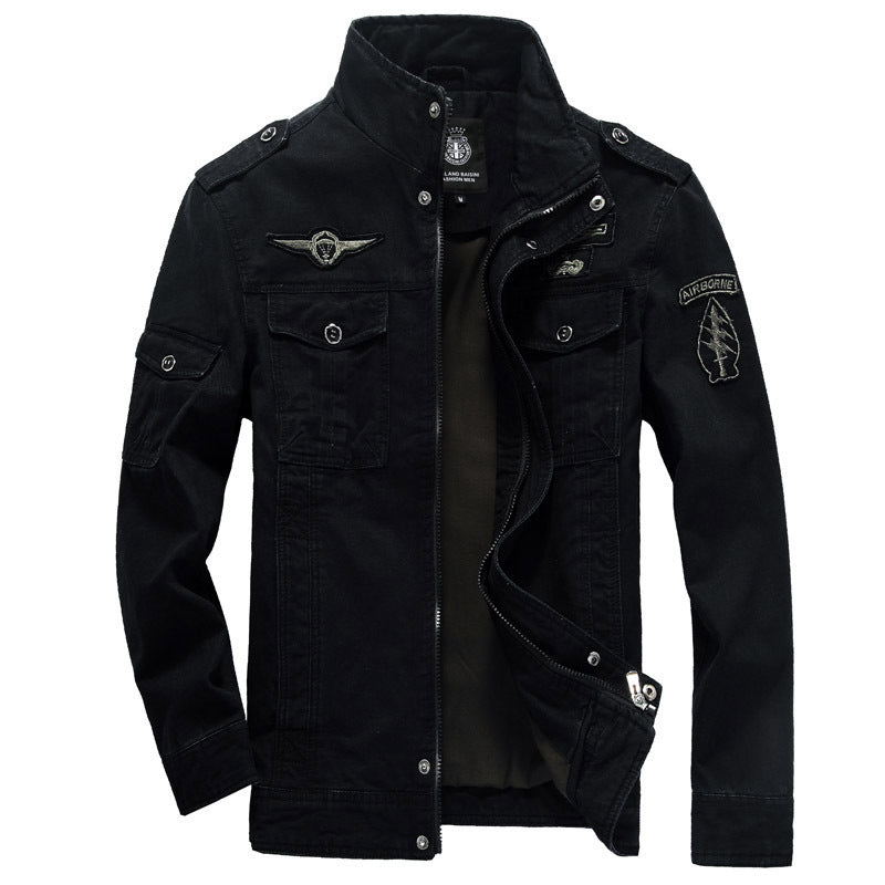 Herr Urban Canvas Militär Blouson med Hög Krage, Axel Epaulettes och Multi-Functional Fickor