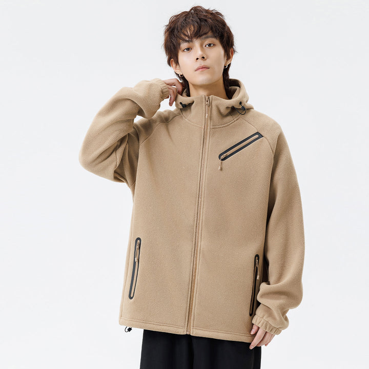 Herr Teknisk Softshell Fleece Jacka med Huva och Vattenavvisande Dragkedjor