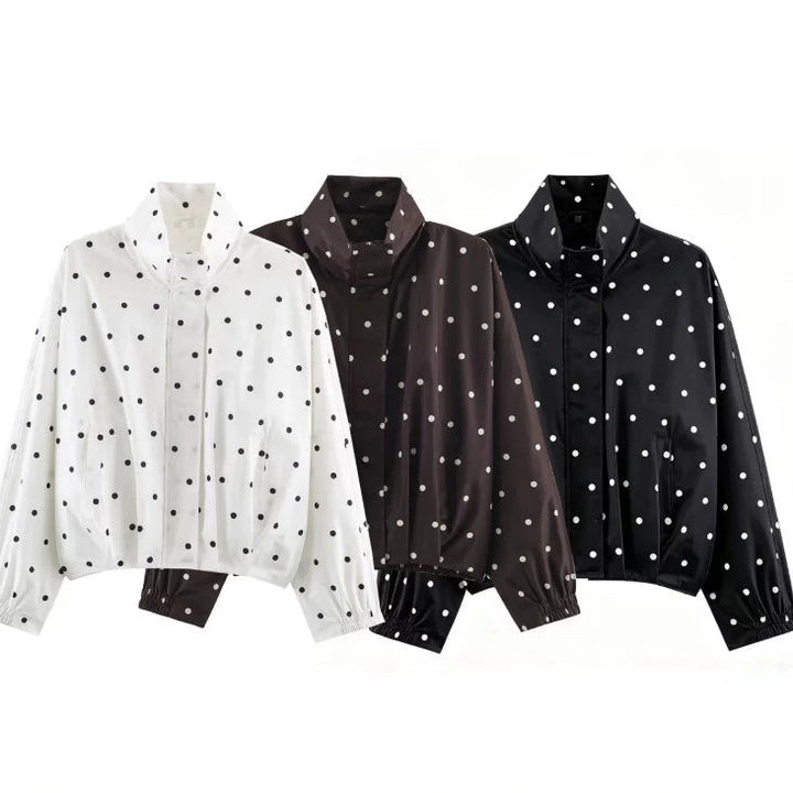 Dam Prickig Prick Kort Blouson Jacka med Stå Krage, Elastic Nederkant och Dold Knapp Knäppning