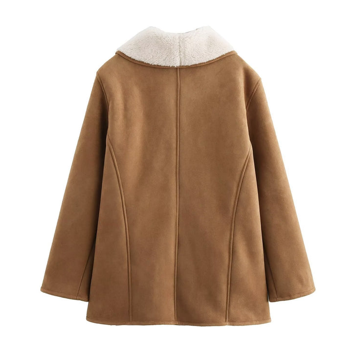 Dam kort kappa in velour look med teddyfoder och shawl krage
