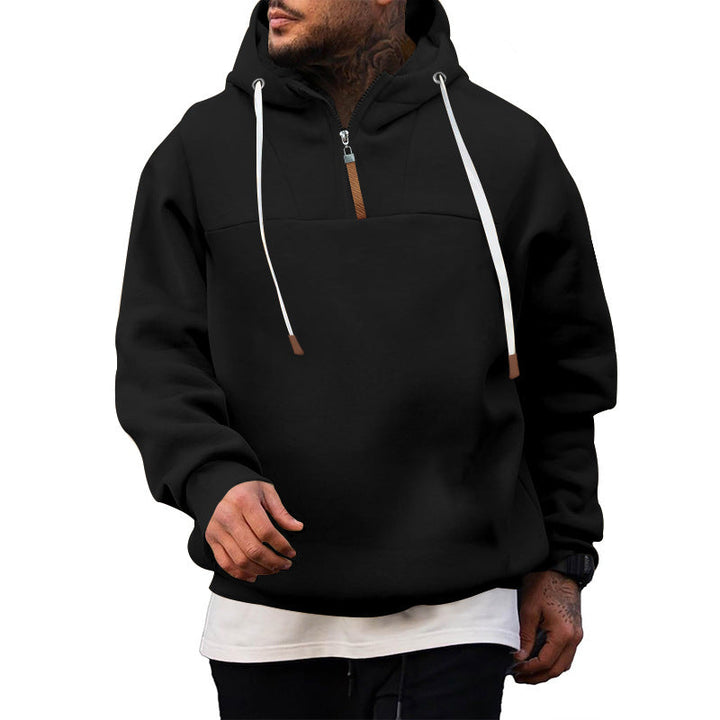 Herr Nano Sweat Halv Dragkedja med Textured Interior, Adjustable Huva och Bred Ribbad Fåll