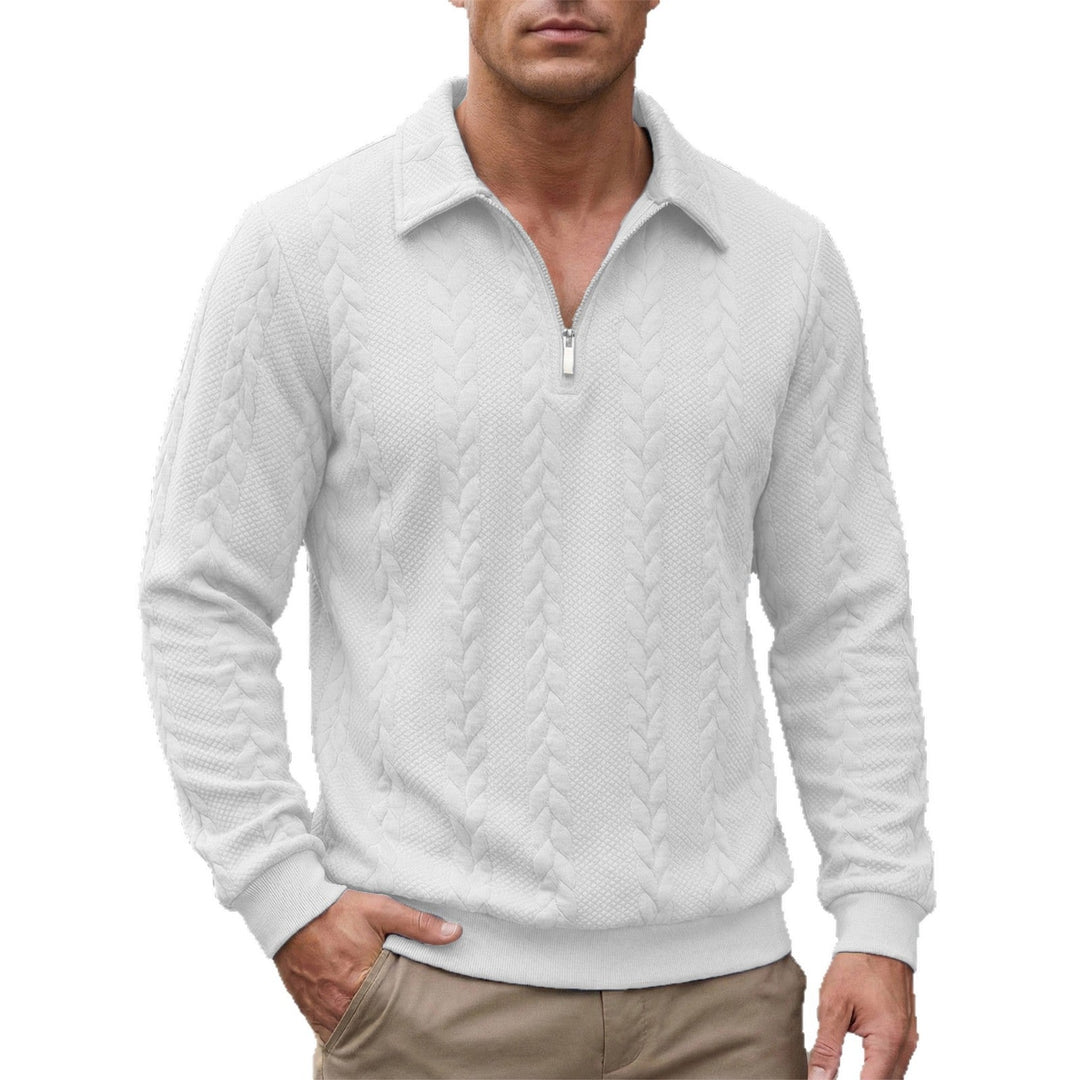 Herr Strukturerad Halv Dragkedja Pullover med Turtle Neck, Fin Cable Mönster och Elastiska Muddar