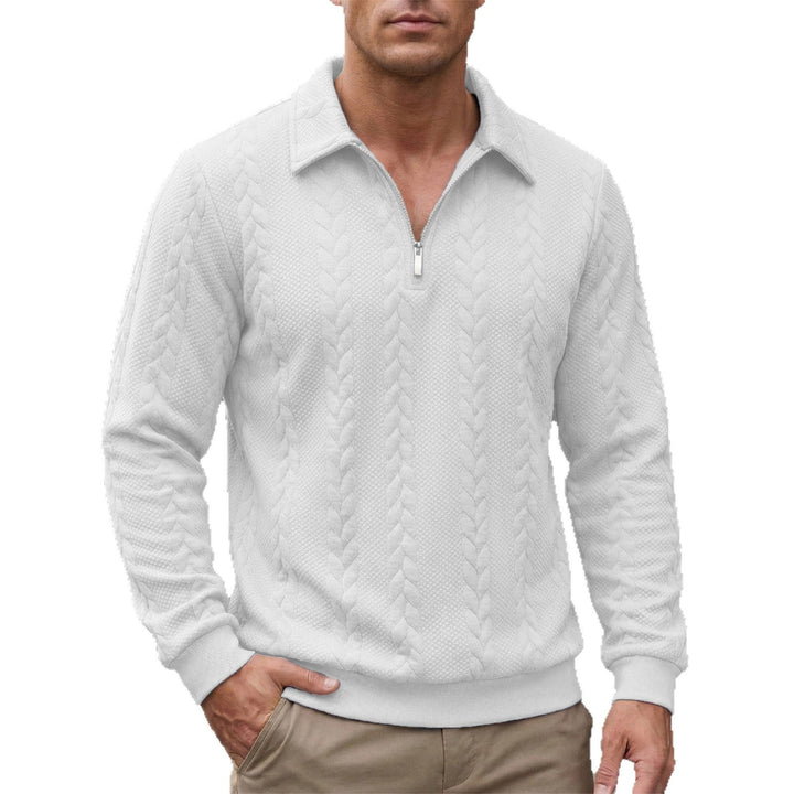 Herr Strukturerad Halv Dragkedja Pullover med Turtle Neck, Fin Cable Mönster och Elastiska Muddar