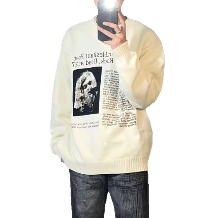 Herr Ledig Oversized Tröja med Graphic Tryck