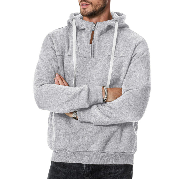 Herr Nano Sweat Halv Dragkedja med Textured Interior, Adjustable Huva och Bred Ribbad Fåll