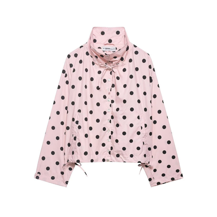 Dam lätt kort leisure blouson jacka med ståkrage, dragsko och stor flap fickor