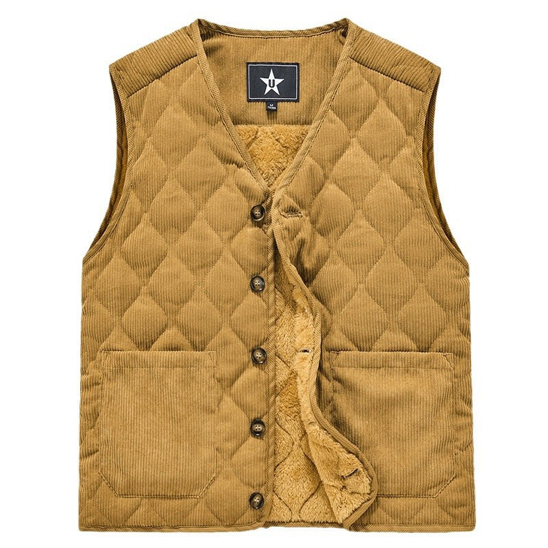 Herr Manchester Quiltad Väst med V-Neck, Vadderad Stitching Structure och Utanpåfickor.