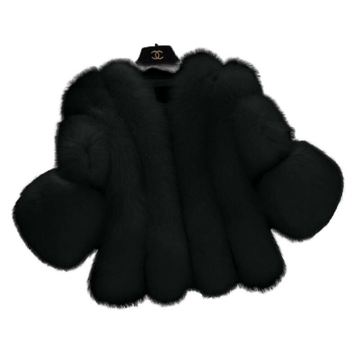Dam Fluffy Konstpäls Kappa med Bred Skärning Ärmar