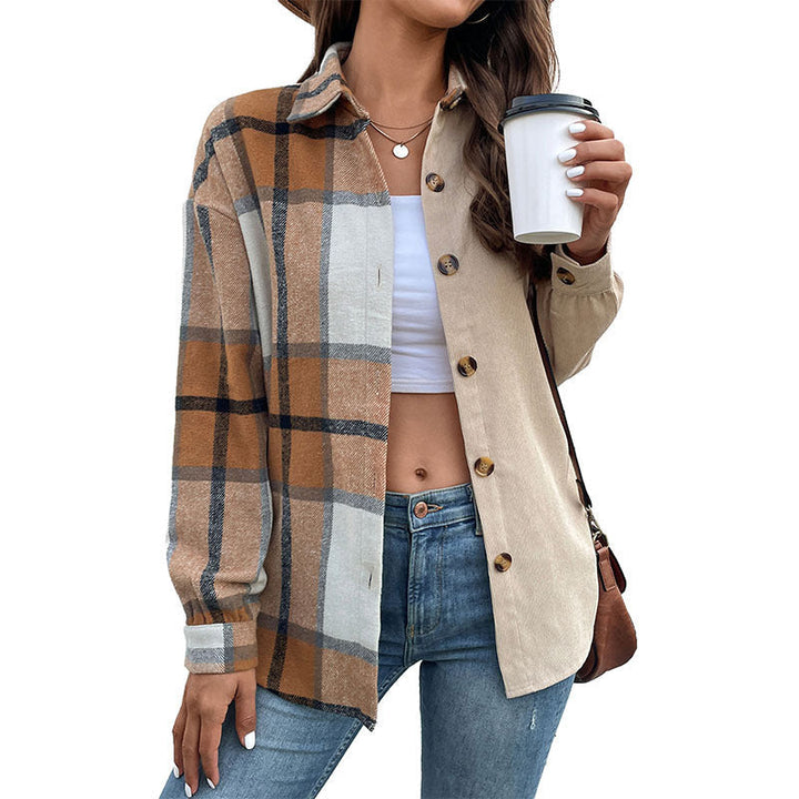 Dam Skjorta Jacka i Two-Tone Check och Manchester Mix med Oversized Skärning
