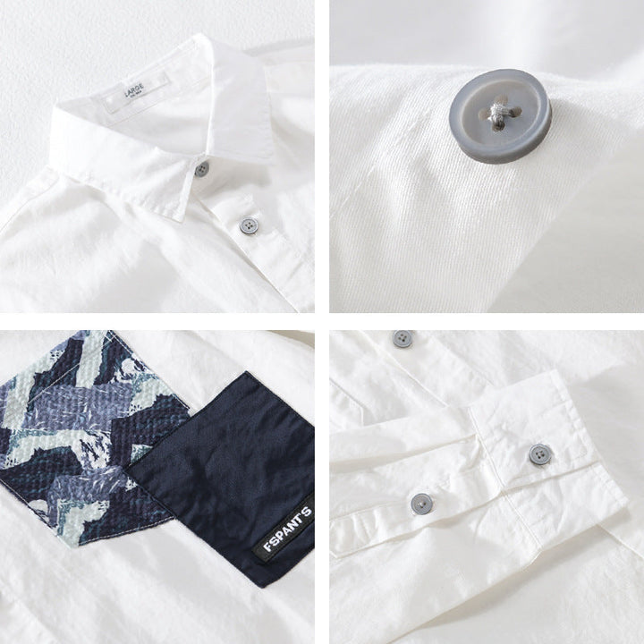 Herr Lätt Bomull Overshirt med Contrasted Utanpå Bröstficka i Layering Stil