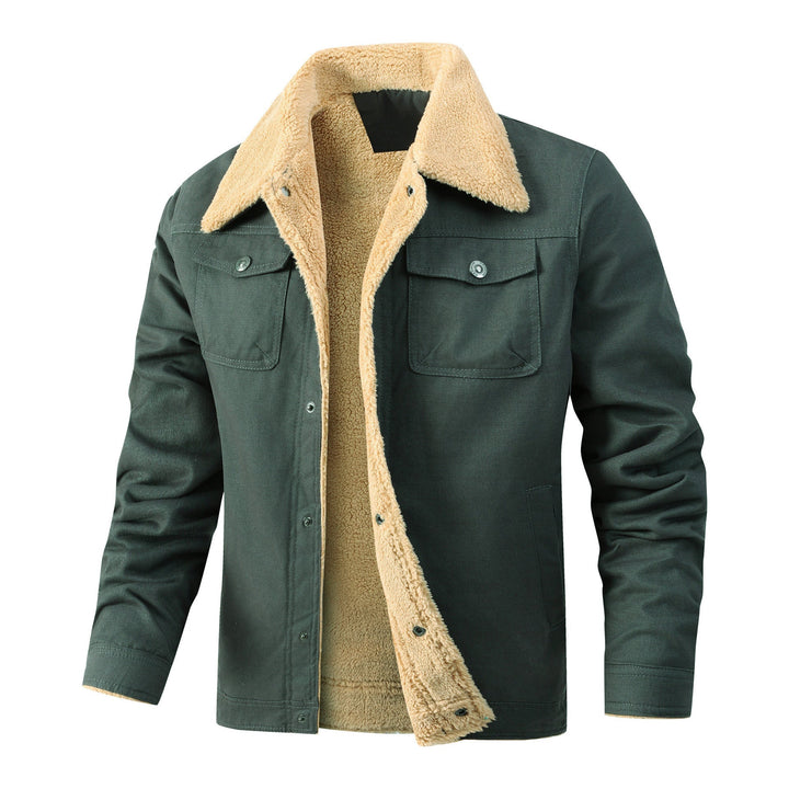 Herr Sherpa-Fodrad Canvas Jacka med Skjortkrage