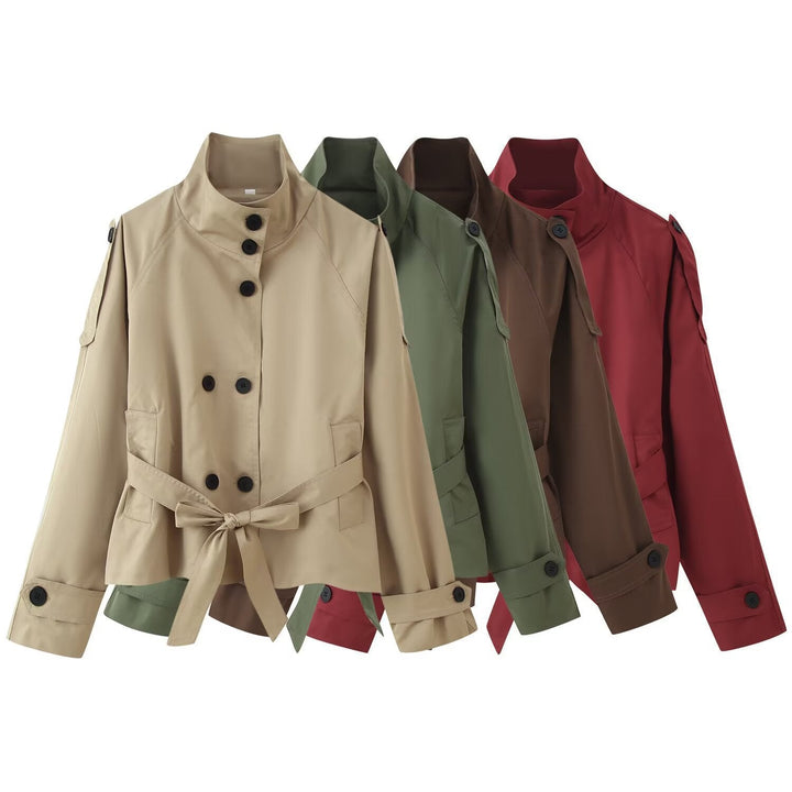 Dam kort skärning trench Cape med Removable ärmar, ståkrage och Double-Breasted