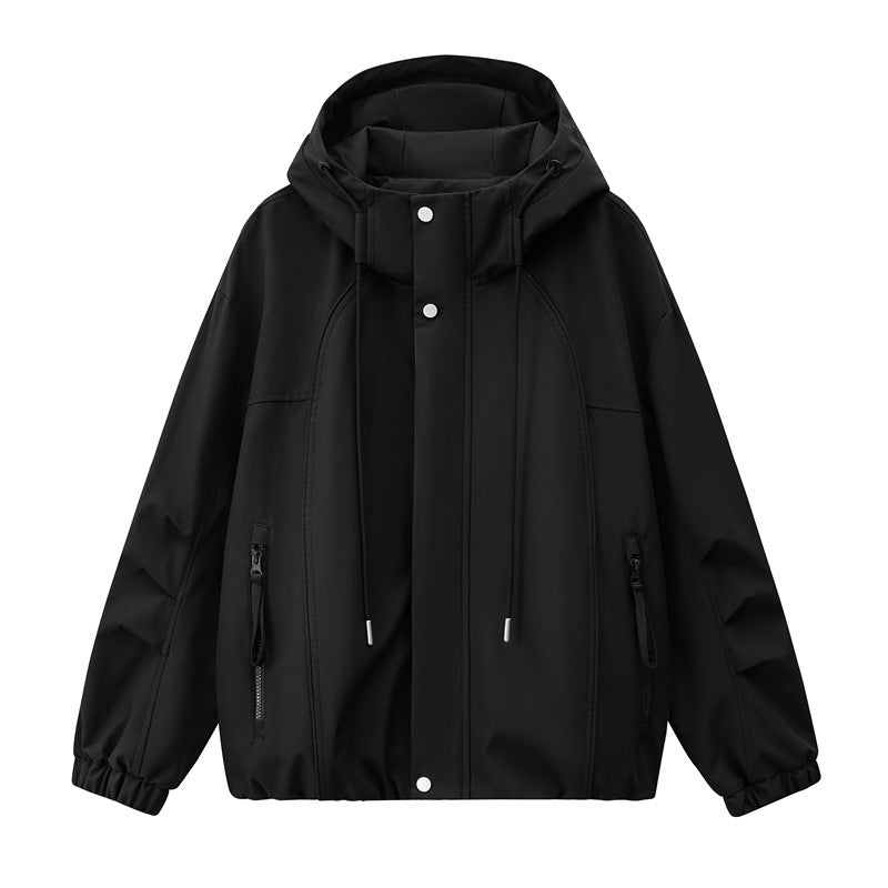 Herr Lätt med Huva Utility Övergångsjacka med Water-Repellent Outer Shell och Elastic Fåll