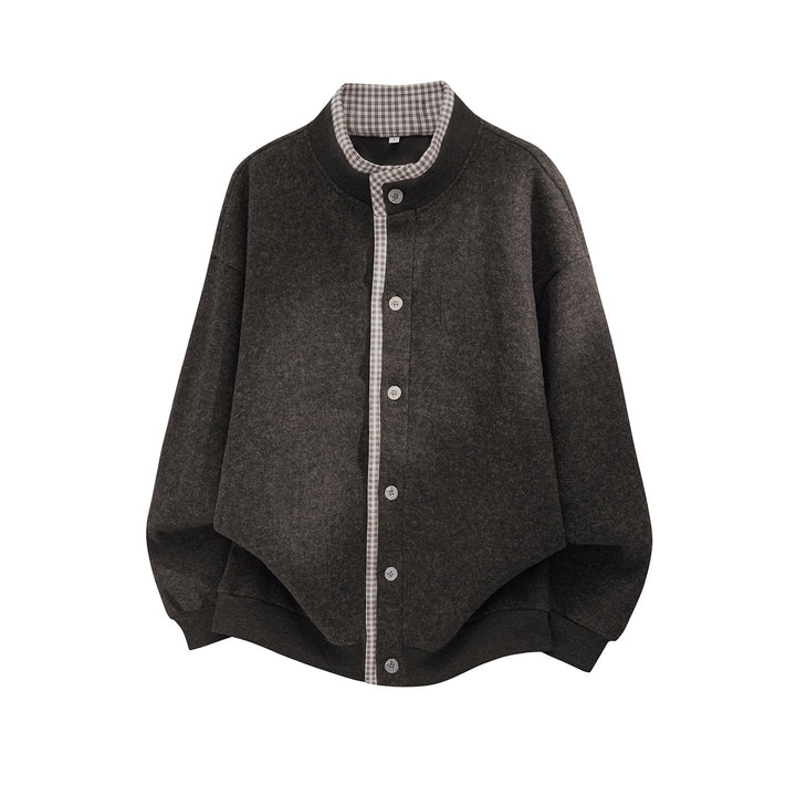 Unisex Oversize Skjortjacka Tillverkad av Ull Blend med Knapp Knäppning och Checked Inner Krage