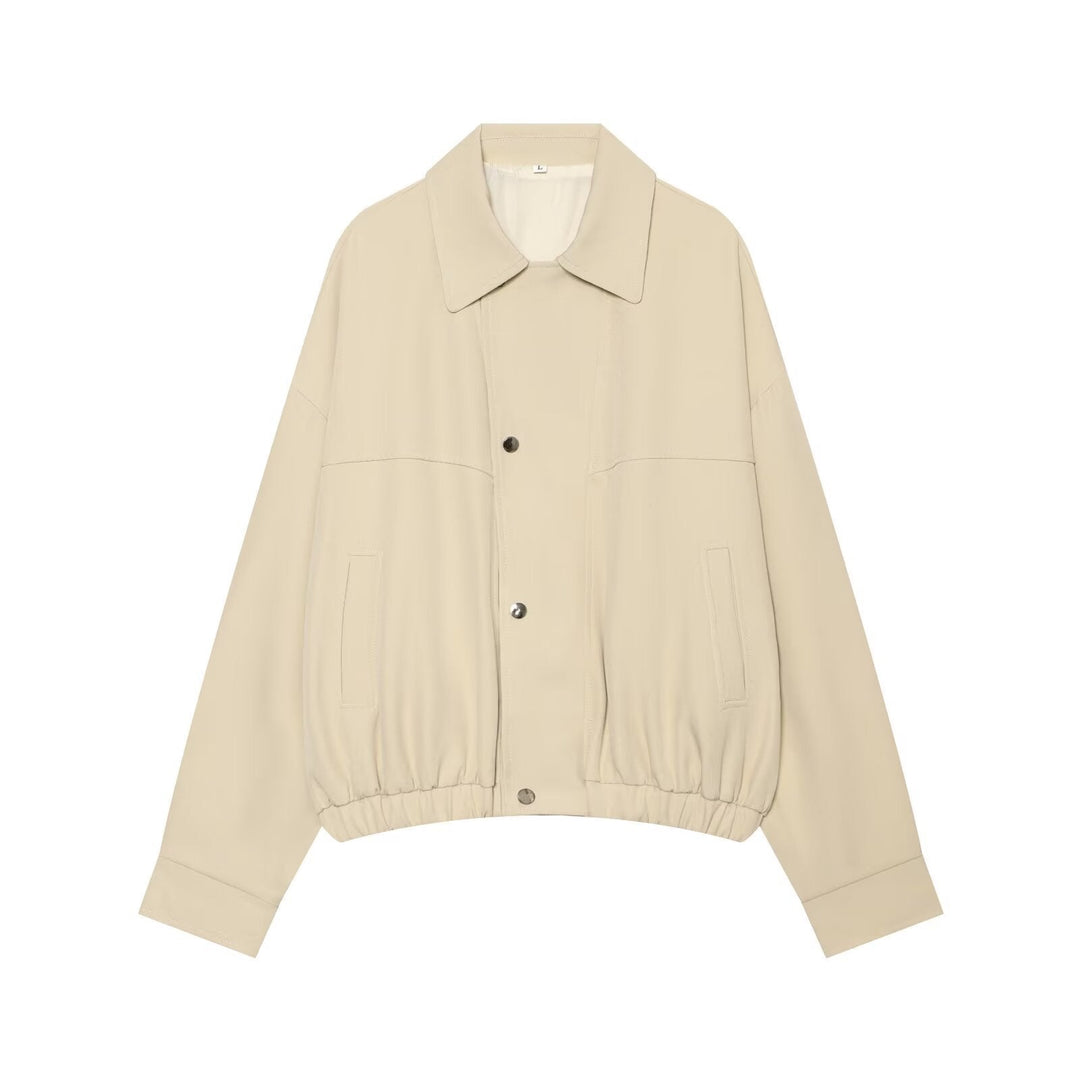 Dam Kort Skärning Utility Blouson Jacka med Drawstring Waist och Patch Fickor