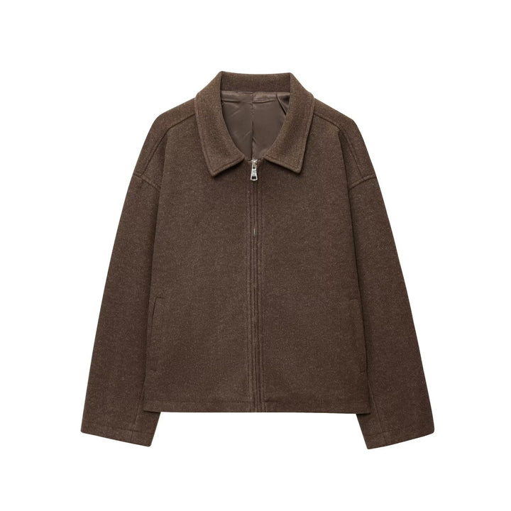 Dam Oversize Ull Blend Boxig Jacka med Full Dragkedja och Side Fickor