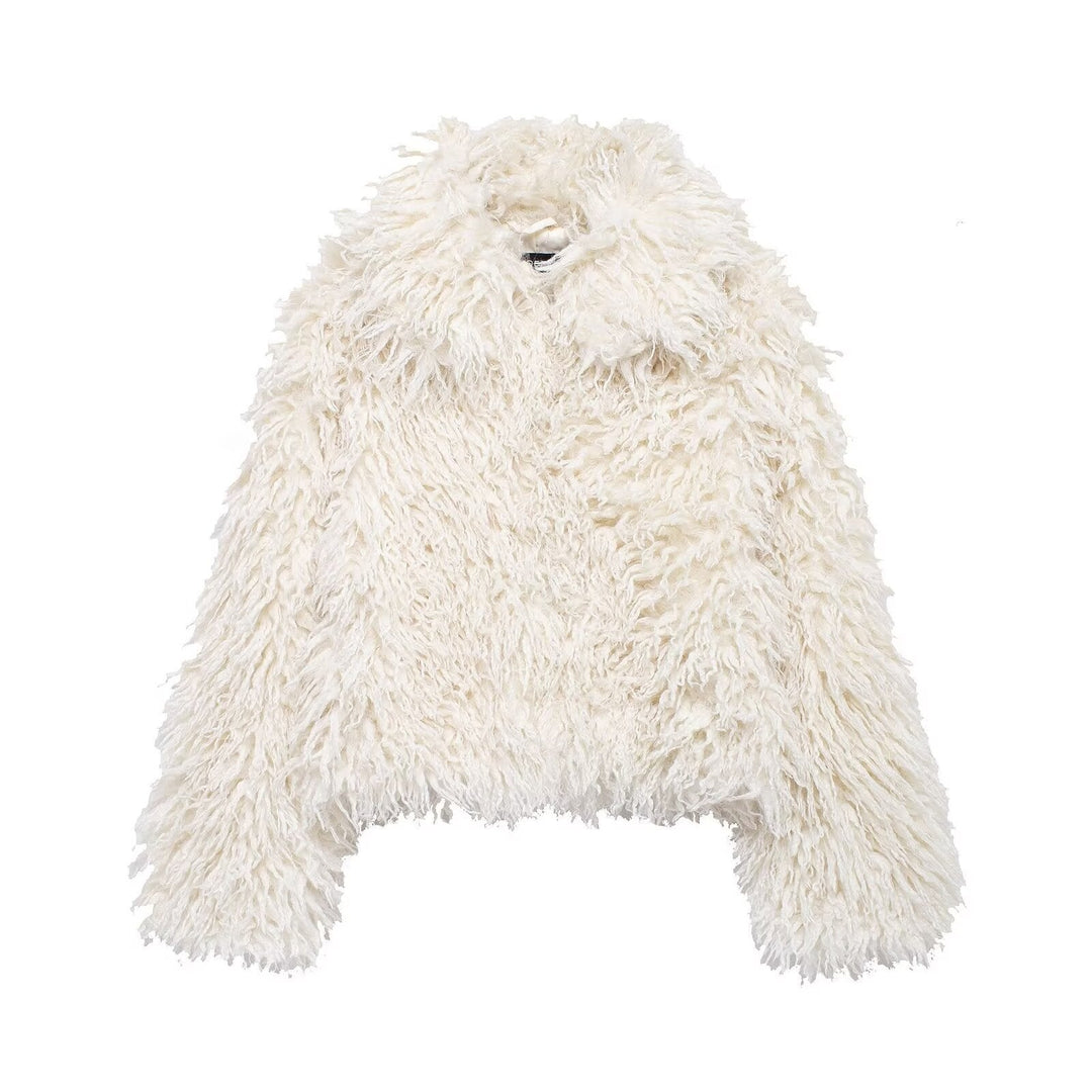 Dam kort jacka gjord Faux Fur med lång-Pile Shag Structure